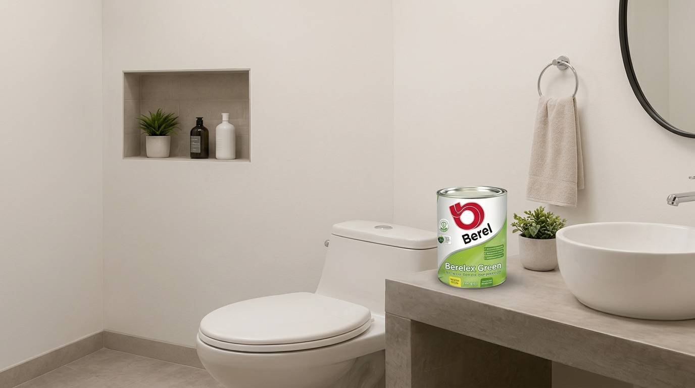 Pared de baño limpia y protegida después de aplicar Berelex Green Antihongo