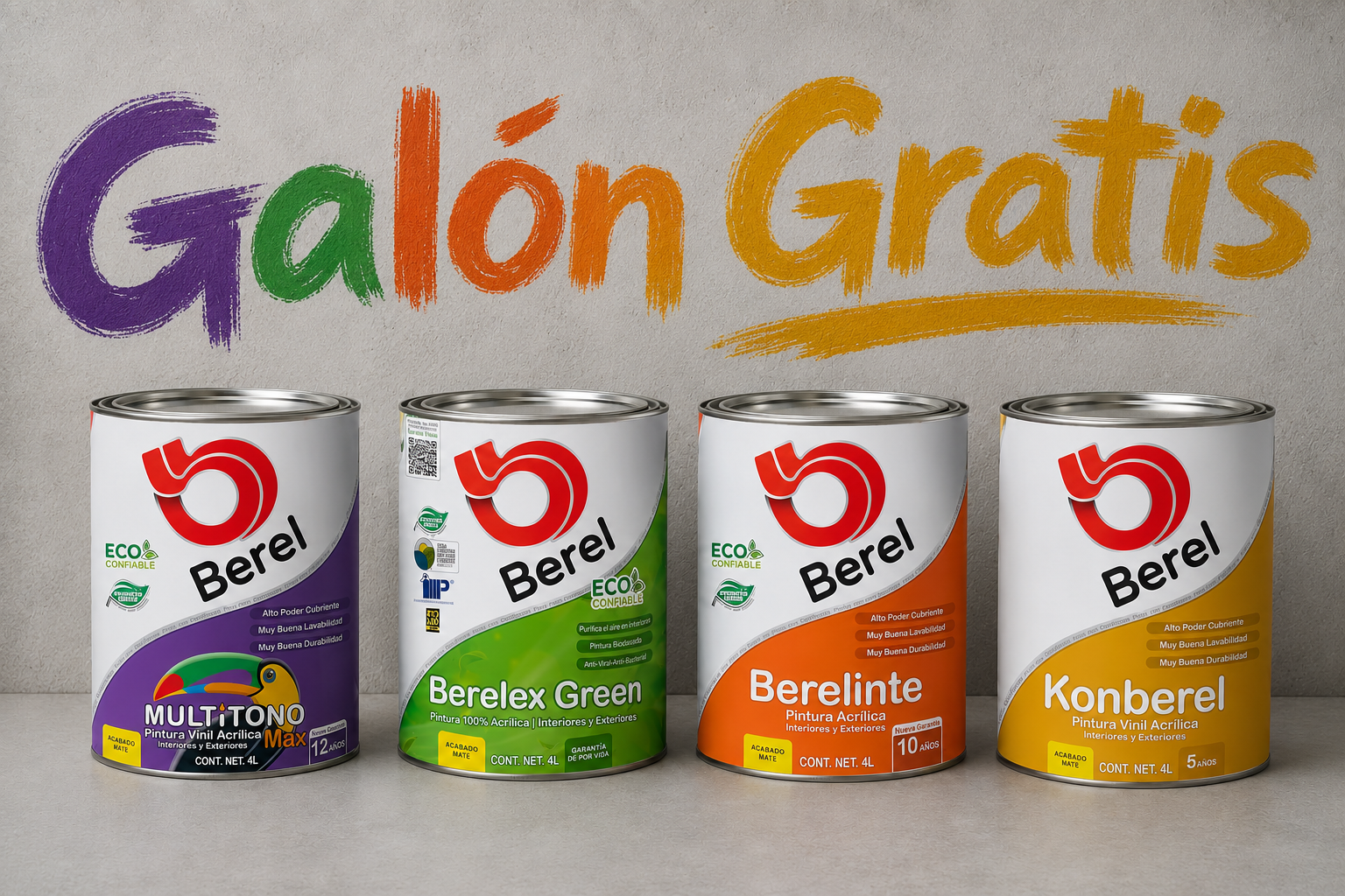 Promoción Galón Gratis Berel — Multitono Max, Berelex Green, Berelinte y Konberel