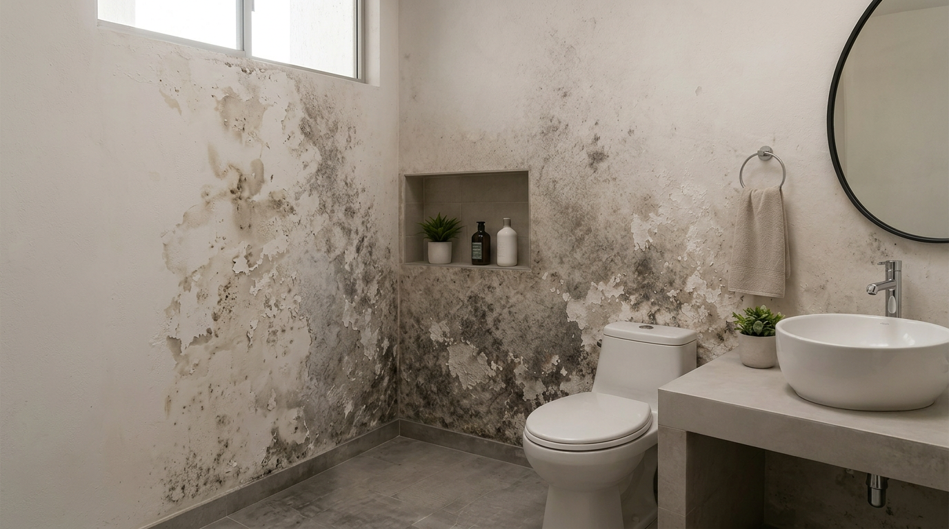 Pared de baño con hongo y salitre antes de aplicar Berelex Green Antihongo