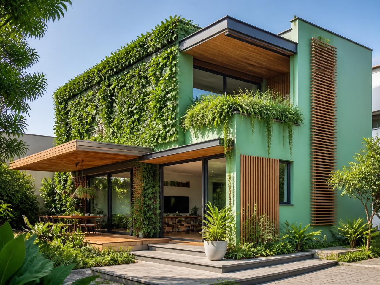 Fachada estilo Eco-contemporánea pintada con Bosques Lejanos de Berel